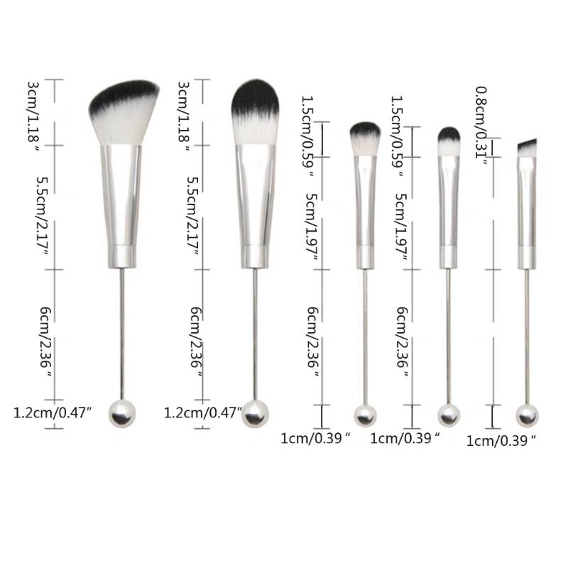 5 Pcs DIY Beaded Makeup Brush Metal Handle Makeup Brush Foundations Eyeshadow Eye Brush Makeup Colouring Accessories