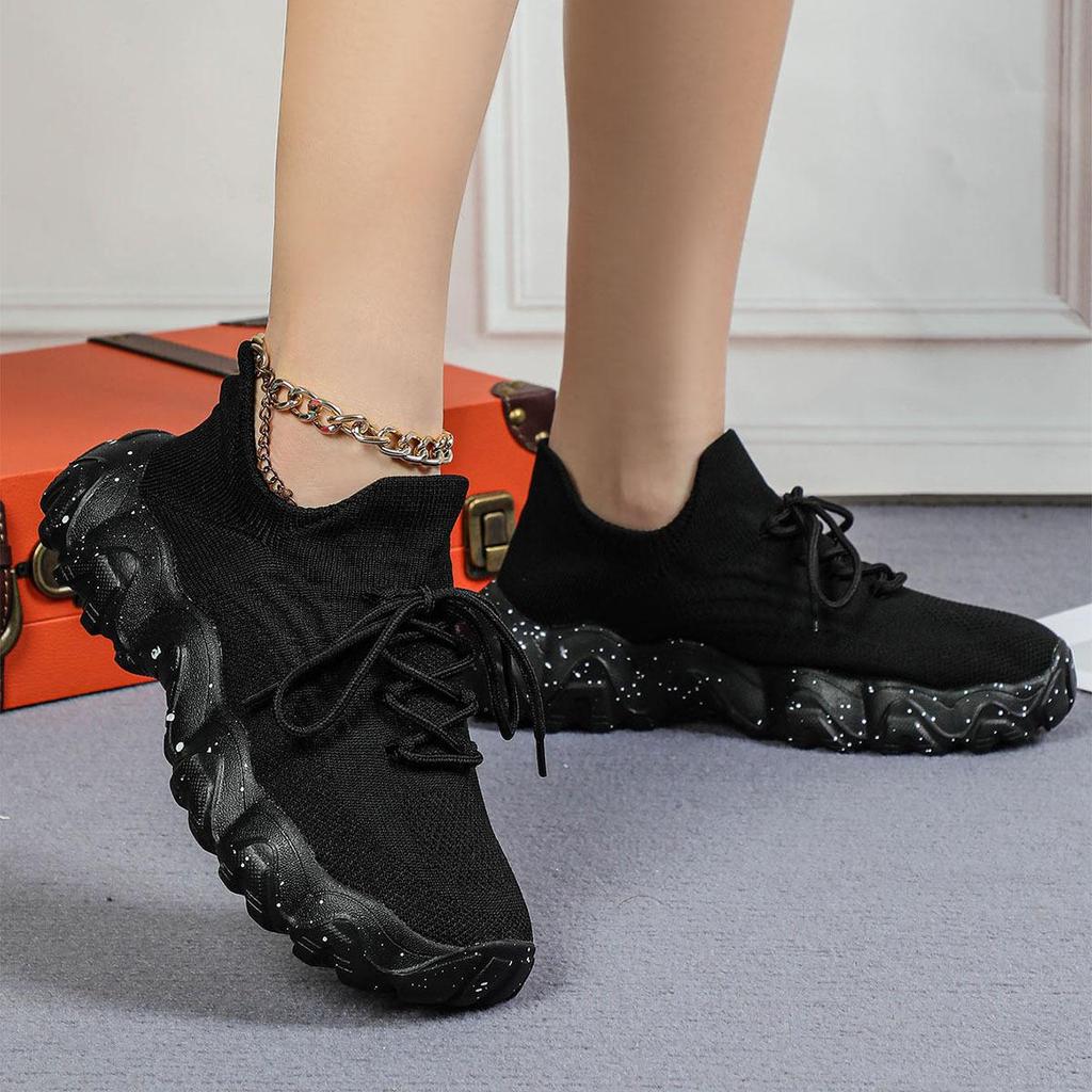 Fashion Spring Pink Casual Shoes Woman Breathable Knitted Sneakers for Women Shoes Thick Sole Ladies Shoes Platform Sock Sneakers