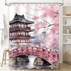 Vintage Japanese Style Cherry Blossom Pagoda Pink Flower Watercolor Shower Curtain for Bathroom Decor T47502183965