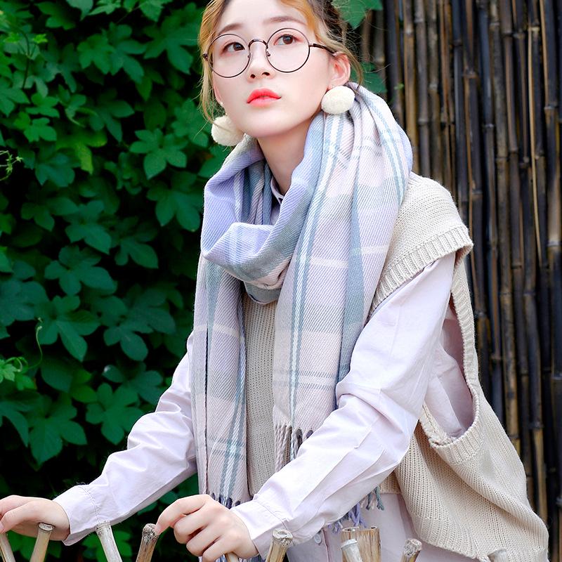 

Розовый клетчатый шарф в японском стиле, имитация кашемира с кисточками - Женская элегантная зимняя шаль 200cm x 65cm