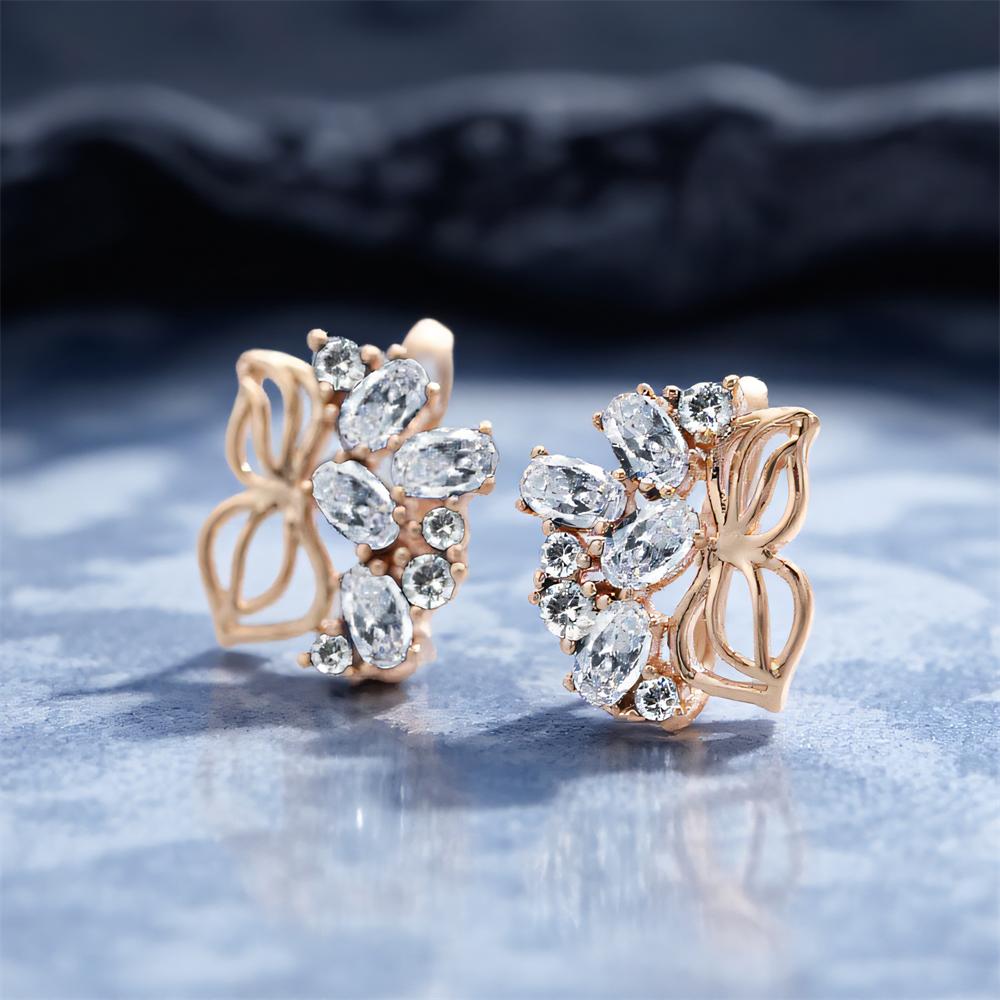 Weiße Zirkon Luxus Kristall Ovaler Stein Blume Creolen Ohrringe Für Frauen Vintage Goldfarbe Ohrverschluss Hochzeits Schmuck Party Geschenke