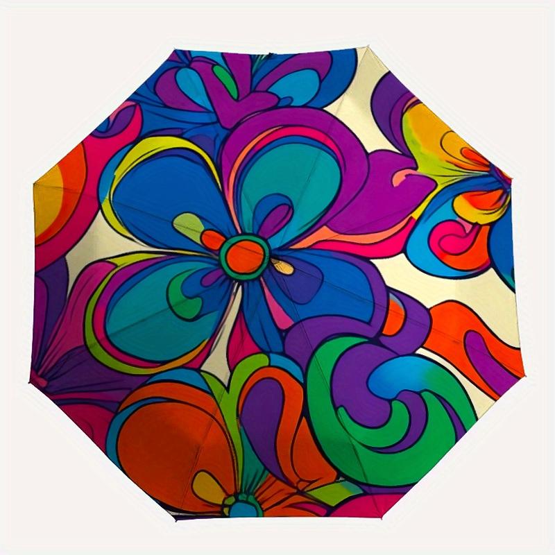 

1pc Floral Pattern Automatic Folding Umbrella - 8-Rib Iron Frame, Windproof, Portable Sunshade with Plastic Handle for Travel & Outdoor Acti