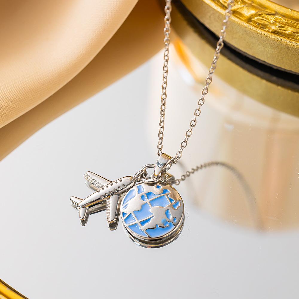 

Women Girls Creative Camera Luggage Airplane Charm Necklace Stainless Steel Chain Jewelry Accessories Gifts for Travel Lover