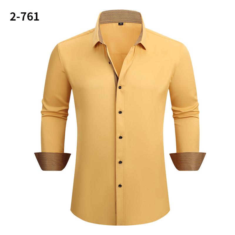 

Spring Autumn Polo-neck Casual Fashion Patchwork Shirt Male Long Sleeve Buttons Bottomed Blouse Top Men S жовтий