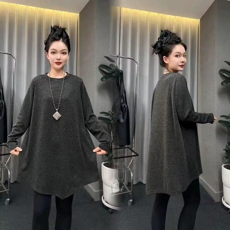 

Женская свободная удлиненная туника с круглым вырезом и длинным рукавом, удобная вязаная повседневная блузка L чёрный