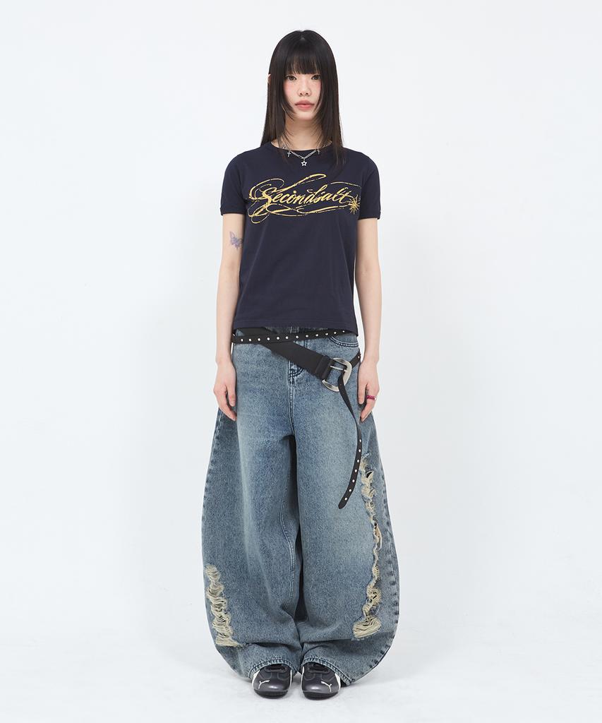 Sekeondeusolteu Salt Lettering Logo T-Shirt (Navy)