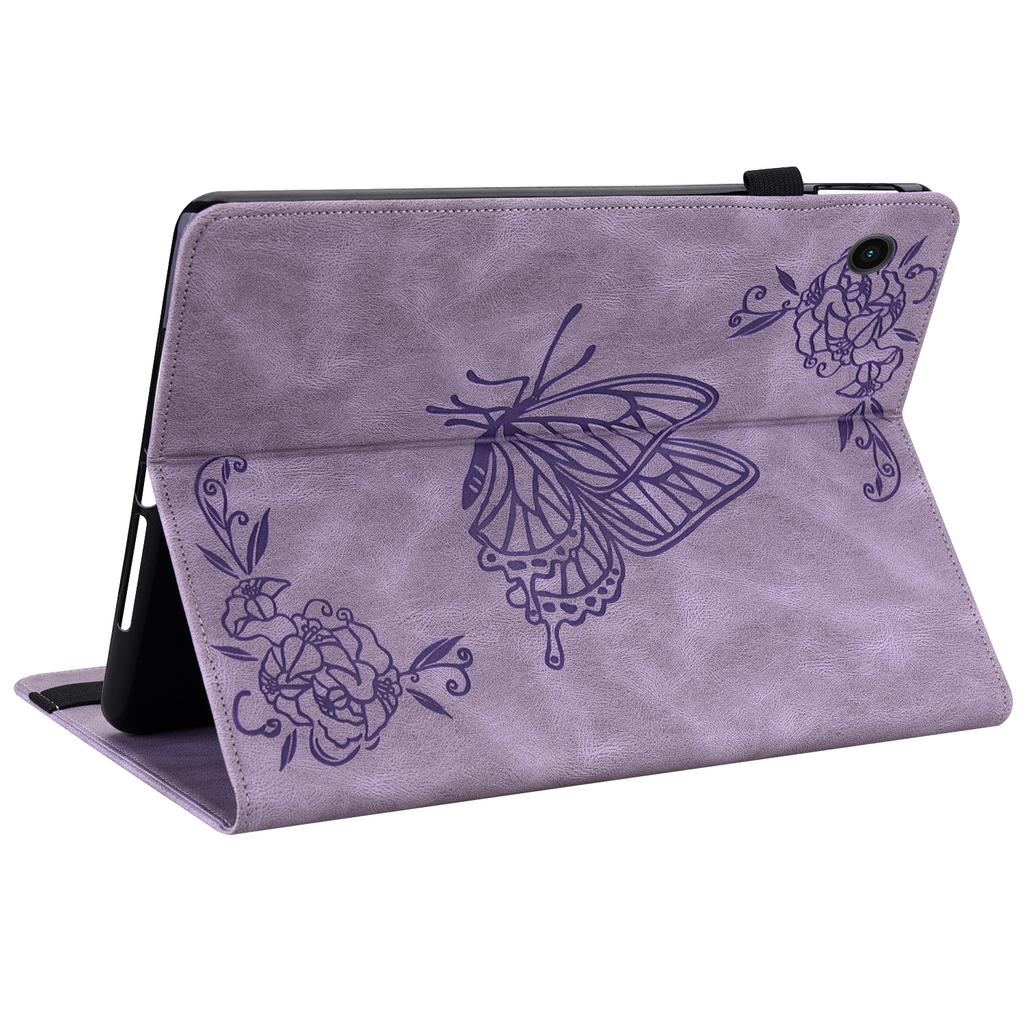 For Samsung Galaxy Tab A11+ Case Butterfly Flower Imprint PU Leather Tablet Cover with Card Slots