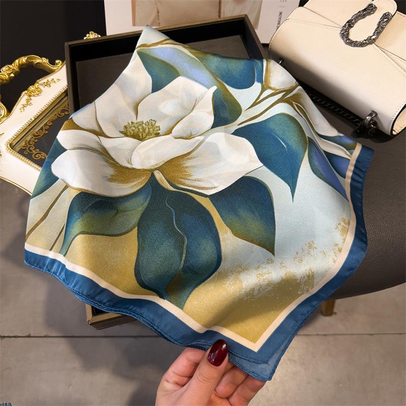 Luxury Temperament Rose Scarf, Spring and Autumn Women's Neck Protection, Scarf, Sunscreen Shawl, New Imitation Silk 71cm Square Scarf