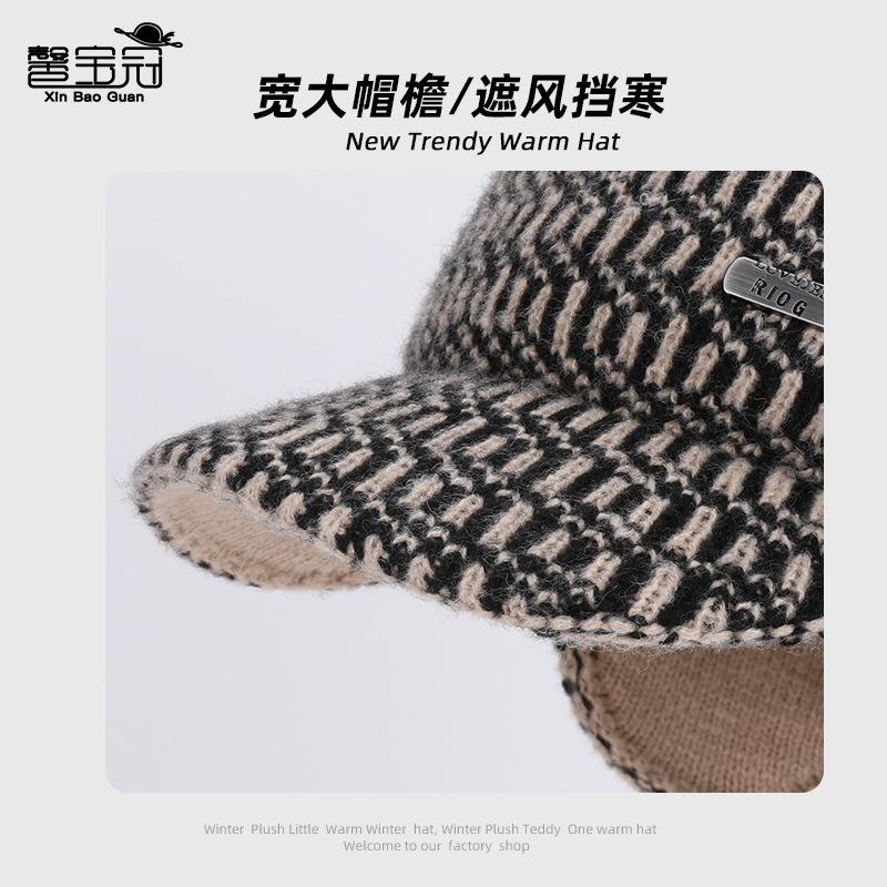 Winter cold and warm knitted baseball cap big head circumference fleece ear protection cap outdoor cycling bag head wool cap