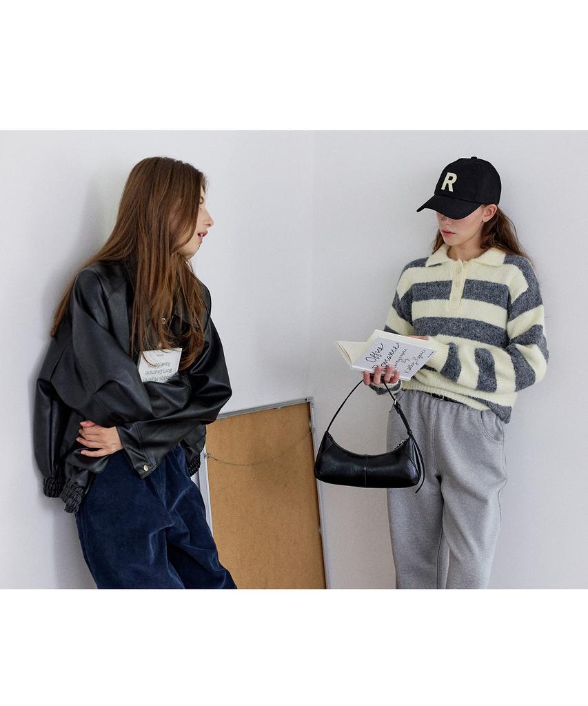 ROIROI Striped Polo Knit - Vanilla Grey