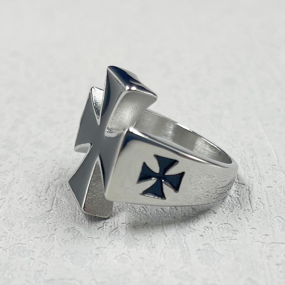 Punk Rock Silber Schwarz Farbe Kreuzritterkreuz Edelstahl Ringe für Männer Tempelritter Geschenk Ring