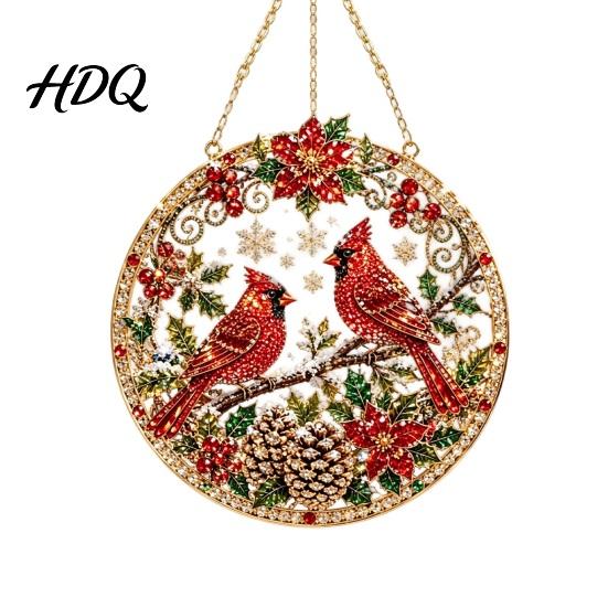 Holiday Party Hanging Ornaments Christmas Rhinestone Painting Suncatcher Kit Round DIY Decor Garden Window Fireplace for Tree Home Craft Pendant