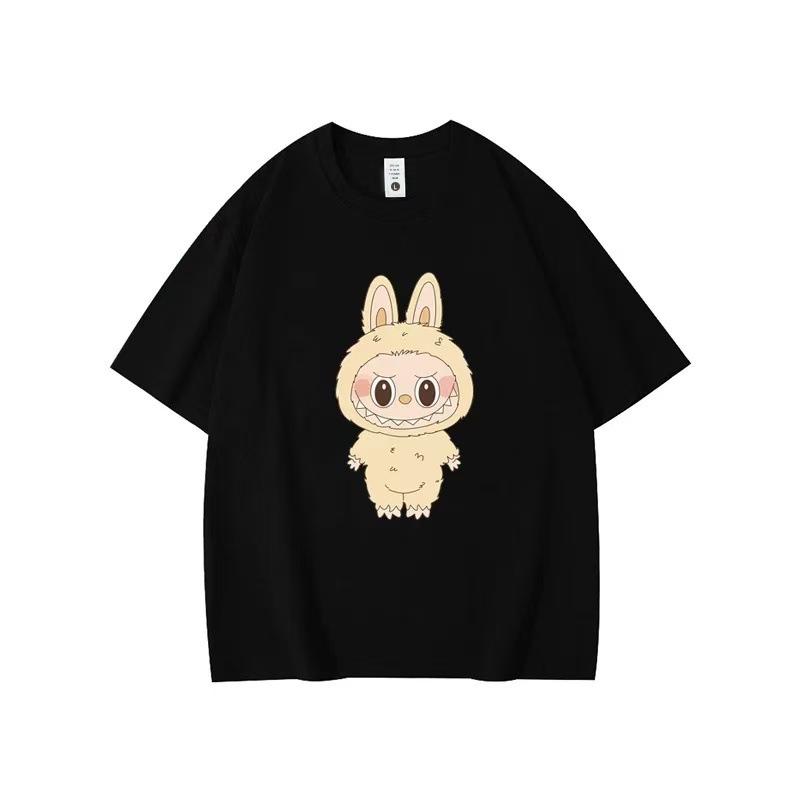 Summer Round Neck Labubu Pattern Printed Top Fashionable Casual Pure Cotton Short Sleeved Women's T-shirts