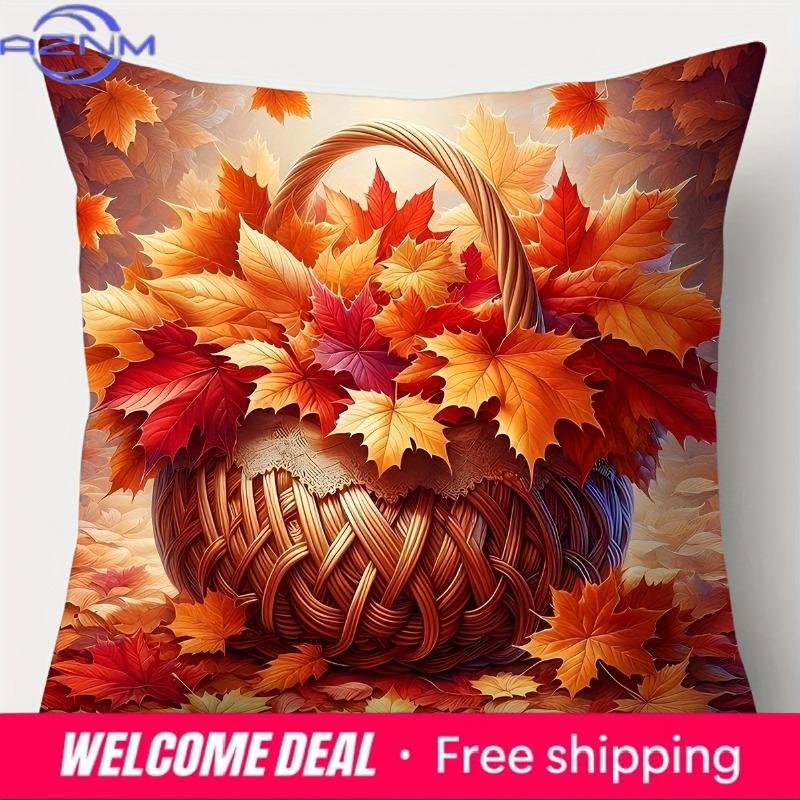 Home Decor Autumn Leaves Basket Decorative Pillow Covers Pattern Cushion Cover Suitable For Sofa Bedroom Car Pillow Cover