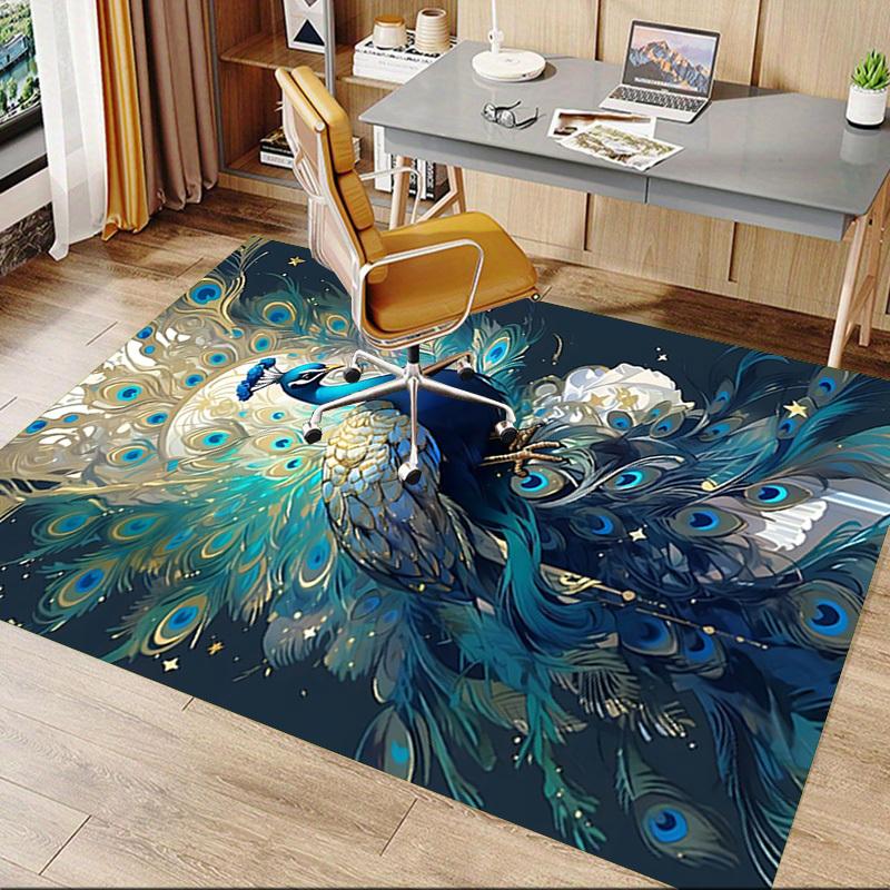 1pc Peacock Feathers Carpet Anti Slip Polyester Floor Mat for office.Bedroom