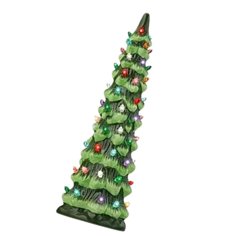 Sculptură Pom de Crăciun Luminoasă Rășină Pom de Sărbători Ornament de Birou cu Lumină LED Pentru Mese Mantele Decorațiune de Sărbători