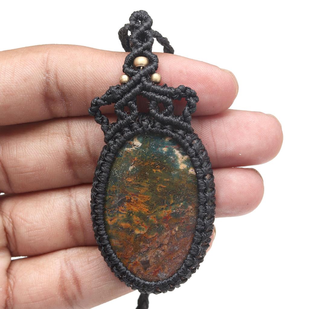 Gemstone Handmade Jewelry Ocean Jasper Macrame Thread 20-36''Ad Necklace Ethnic