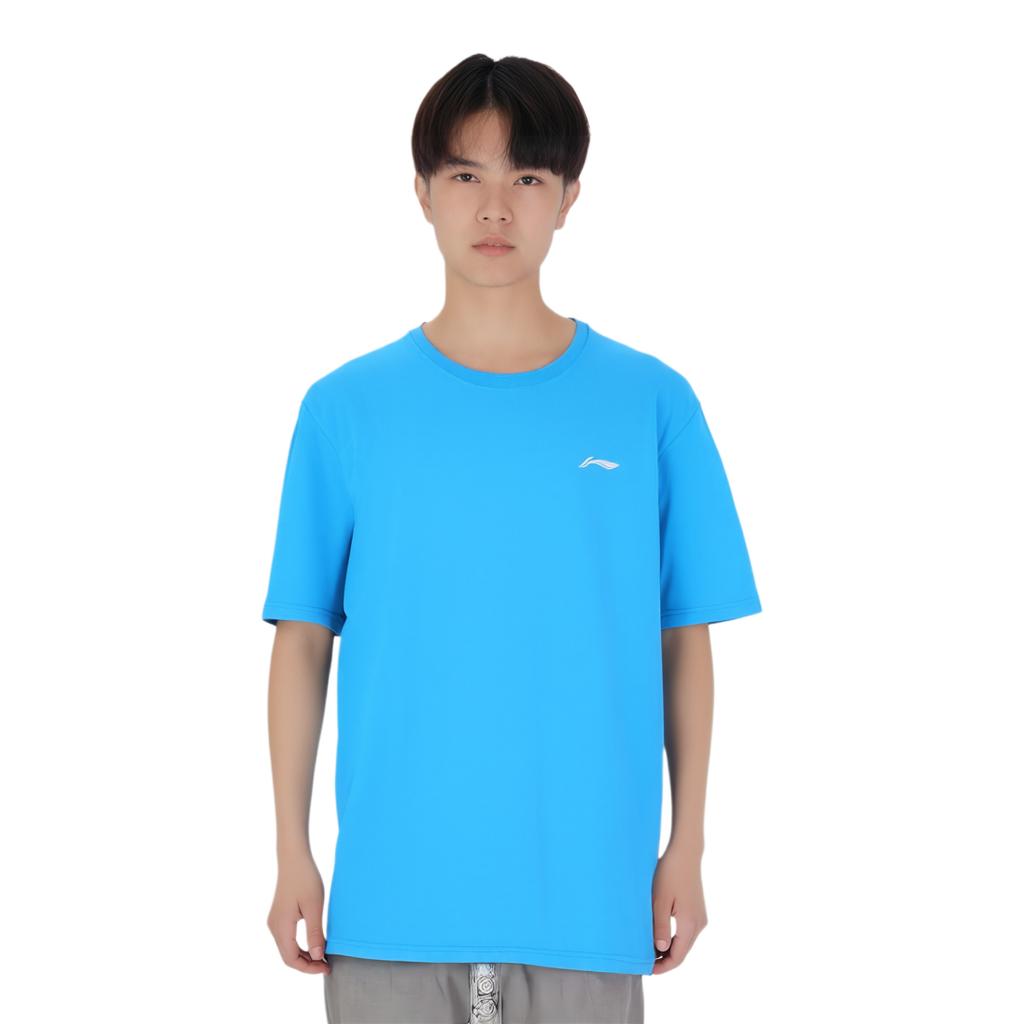 Li Ning T Shirts Men's Lake Blue Crew Neck Moderate YTST073-1