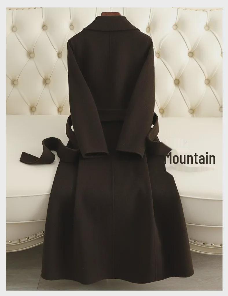 Women's Double-Faced Cashmere Coat: Mid-Length, Over-Knee, Slim Fit, Straight Shoulder, 2024 Autumn/Winter New Style.