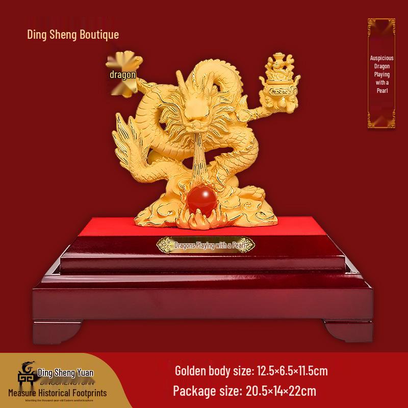Flocked Gold Dragon Zodiac Ornament for Year of the Dragon - Wealth-Attracting Decoration and Business Gift