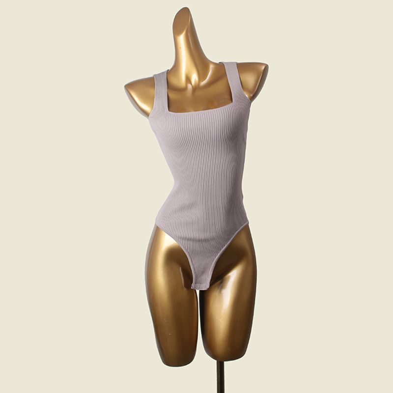 Export Wang Fried Texture Slim Fit Square Collar Jumpsuit Summer Fashion Style Slim and Sexy Sleeveless Knitting Positioning Clothing