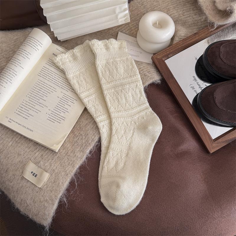 Thick Retro Perforated Wool Mid-calf Socks - Children's Mid-calf Pile Socks for Winter Warmth with Boots - Mid-calf Socks