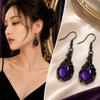 Vintage Purple Crystal Hollow Carved Drop Earrings Lightweight Dangle Earrings for Women Office Wear Formal Event Accessories