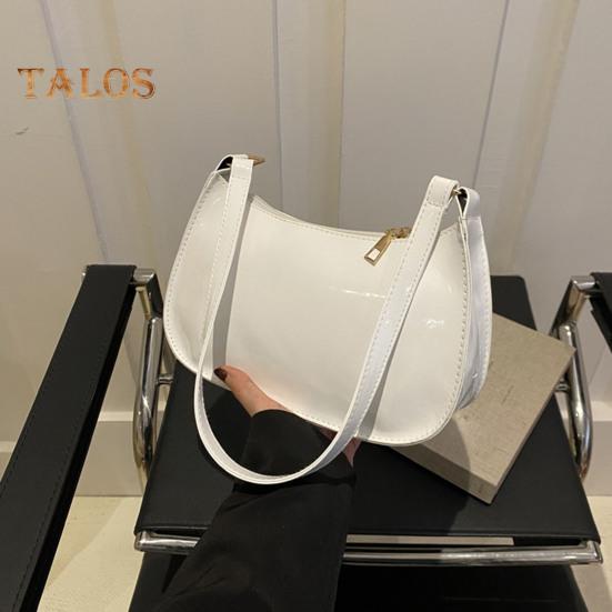 Retro Glossy Shoulder Bag Ladies Solid Color Faux Leather Underarm Bag Casual Hobo Purse Waterproof Handbag for Daily Life Travel Parties
