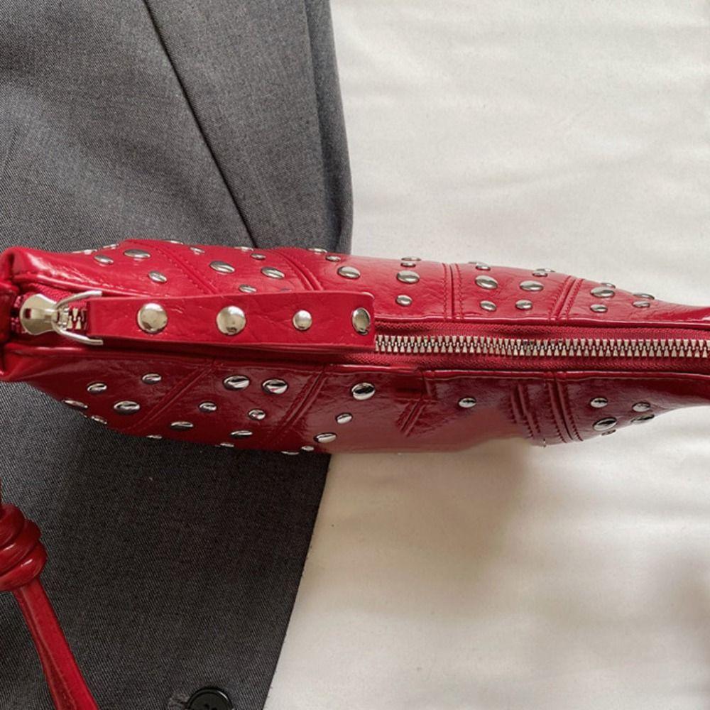 Crossbody Bag Rivets PU Dumplings Bag Small Pack Punk Style Handbags Croissant Shoulder Bag  Lady