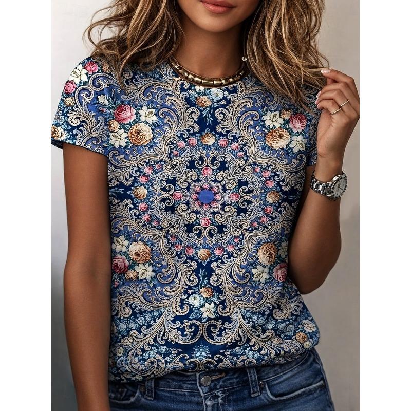 

New Paisley Bohemia Vintage T-Shirts Floral Graphic 3D Print Women s Short Sleeve T Shirt Tees Harajuku Y2K Tops Female Clothing S