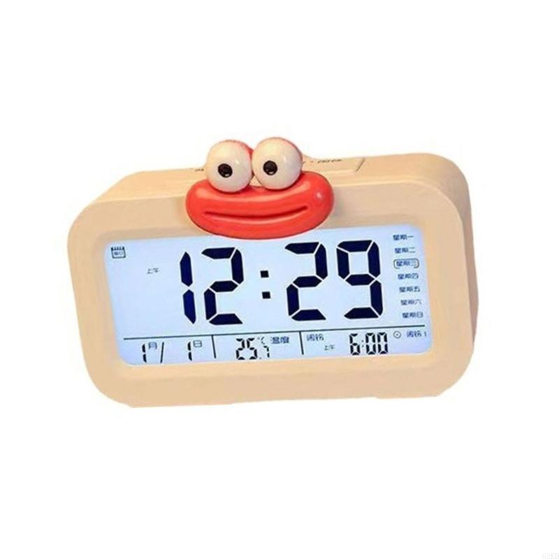 62KD Sausage Lip Cartoon Alarm Clock with Stable Feet Stand Battery Operated LCD Display Night Light Desk Clock Home Decors