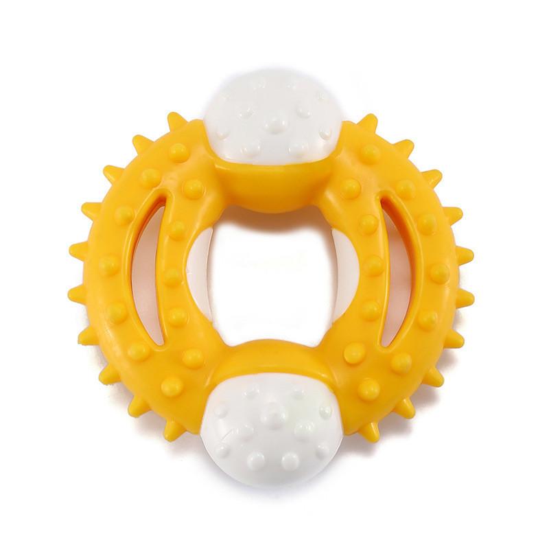 Dog Chew Bone Shape Nylon Coated Teething Toy For Puppy Dental Care Circle Yellow