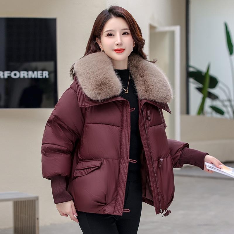 Short down cotton clothes for women, winter small men, new Korean version loose lapel large fur collar jacket for women