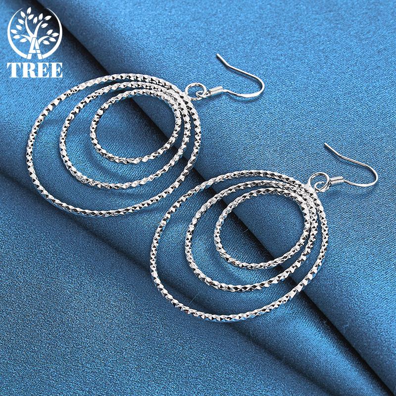 925 Sterling Silver Three Circle Pendant Earring Jewelry