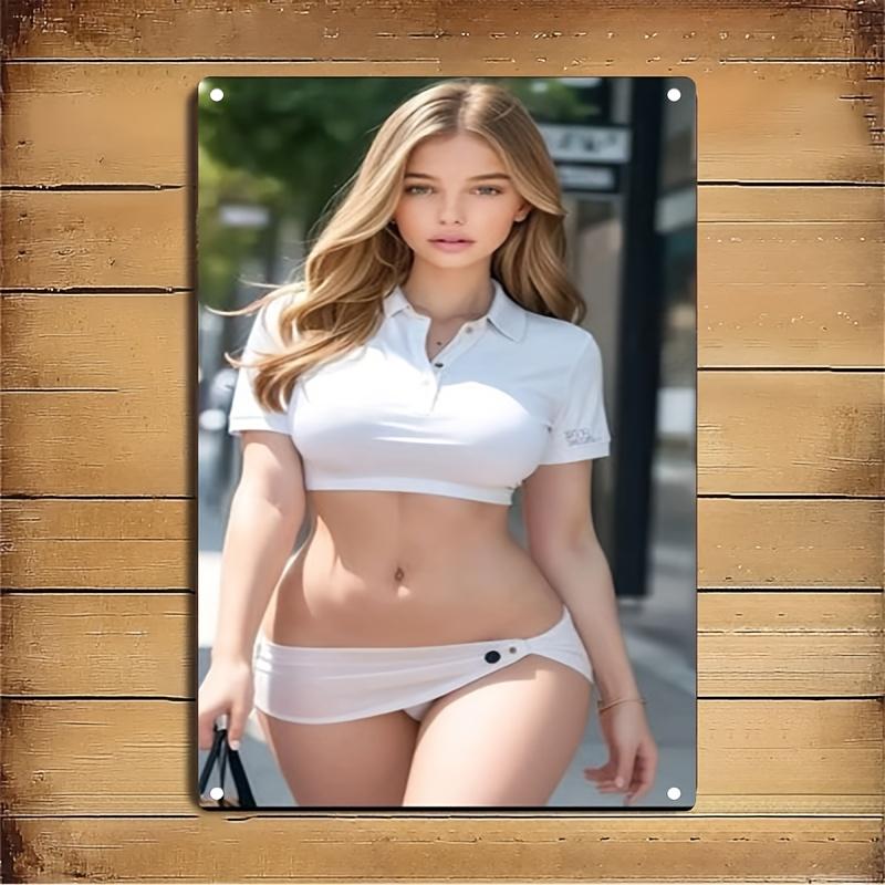 Iron Wall Art Metal Sign Female Body Shape Decor White Shirt Design