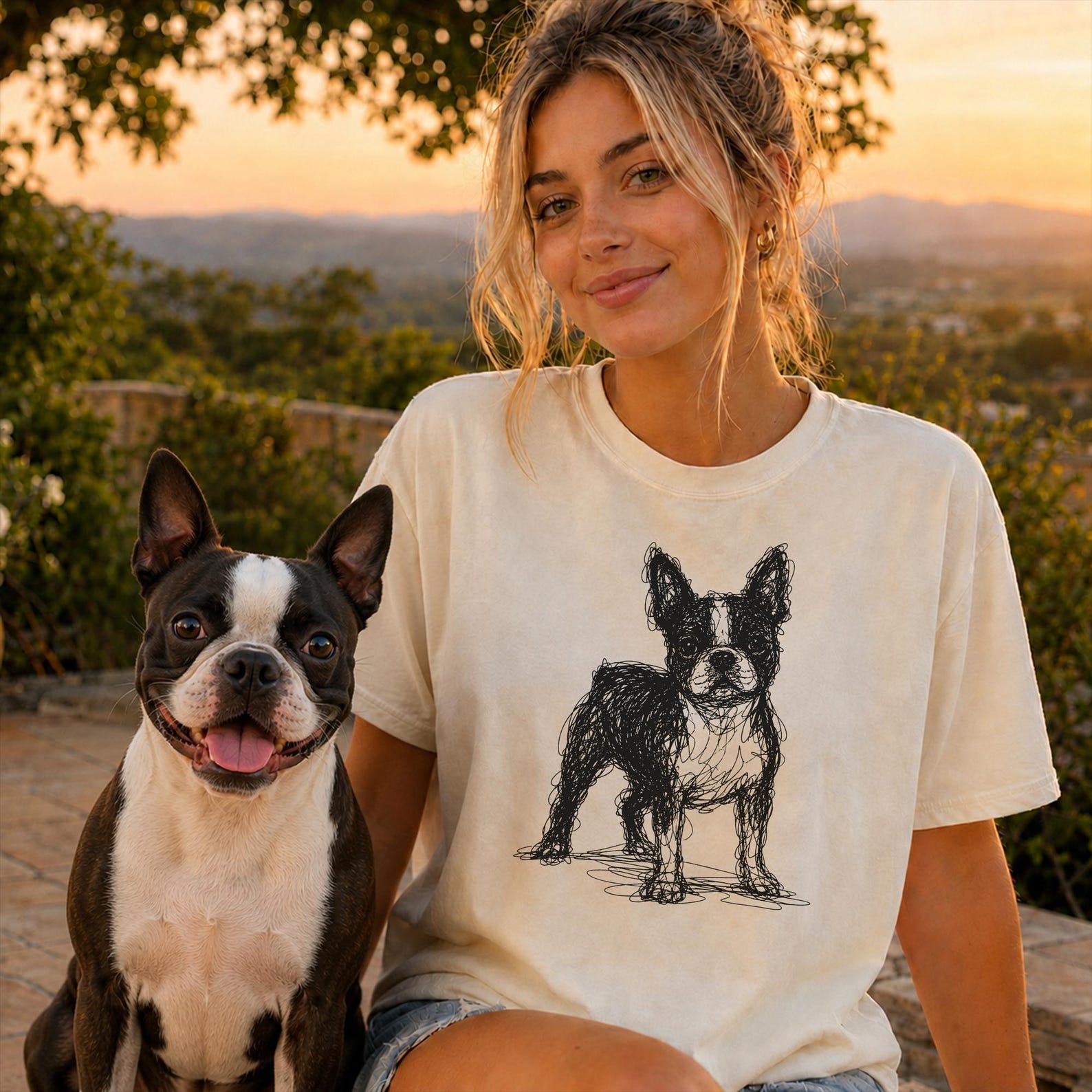 Boston Terrier Line Art Shirt, Minimalist Scribble Boston Terrier Sketch Tee, Abstract Dog T-Shirt, Boston Terrier Mom Gift, Artsy Dog Tee S