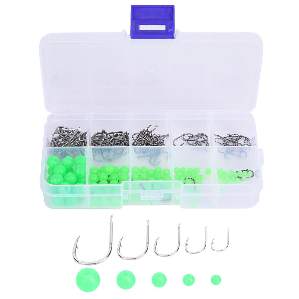 200 pcs Non Slip Luminous Beads Fishing Hooks with Plastic Storage Box for Saltwater Freshwater Kit