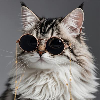 Óculos de sol para gatos, óculos retrô para animais de estimação com corrente dourada para gatos e cães pequenos