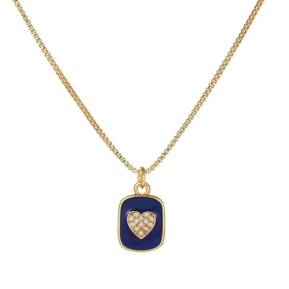 Valentine's Copper & Zircon Heart Pendant Necklace - Fashionable Women's Jewelry with Enamel Design and High-End Sweater Chain Style.