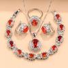 Luxury Emerald Green Cubic Zirconia Jewelry Set - 4pcs 925 Silver Necklace Earrings Ring Bracelet Bridal Wedding Party Accessory