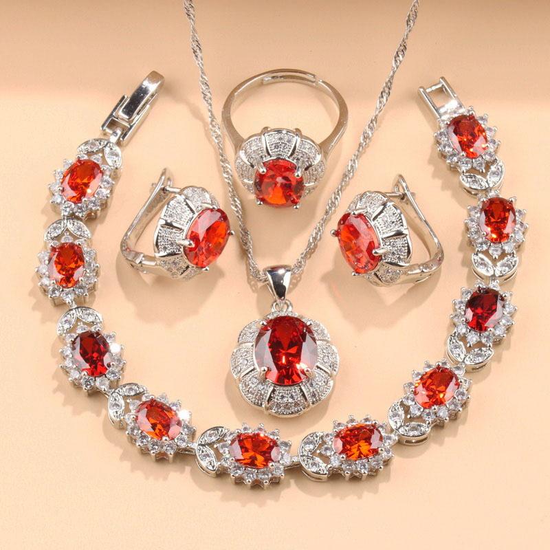 

Luxury Emerald Green Cubic Zirconia Jewelry Set - 4pcs 925 Silver Necklace Earrings Ring Bracelet Bridal Wedding Party Accessory resizable