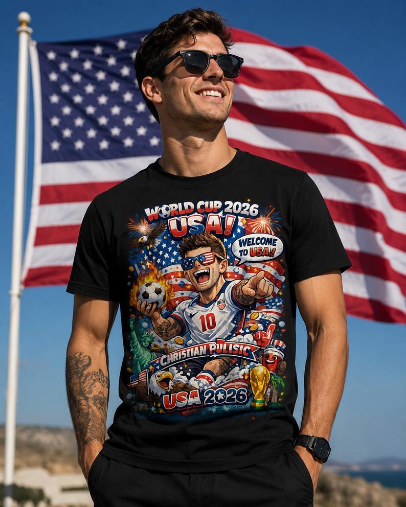 USA Soccer Cartoon Player T-Shirt | World Cup 2026 Soccer Fan Tee M