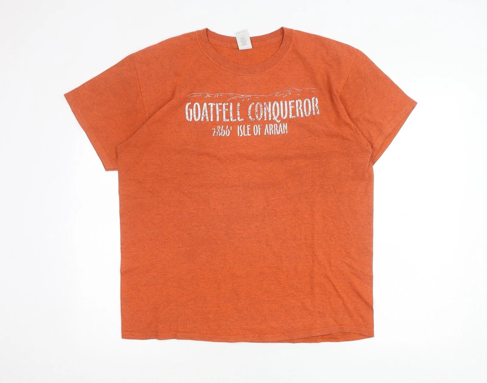 Gildan Men’s Orange Graphic T-Shirt L Goatfell Conqueror Isle of Arran 2XL