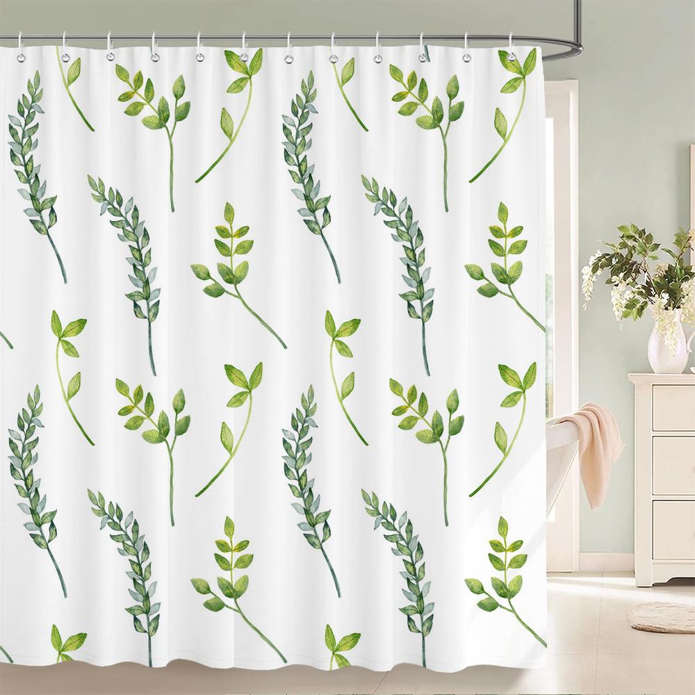 

Листья тропических растений Занавеска для ванной Водонепроницаемая ткань Занавески для душа Красочный узор из листьев Экран для ванной комнаты для декора ванной W90xH180cm