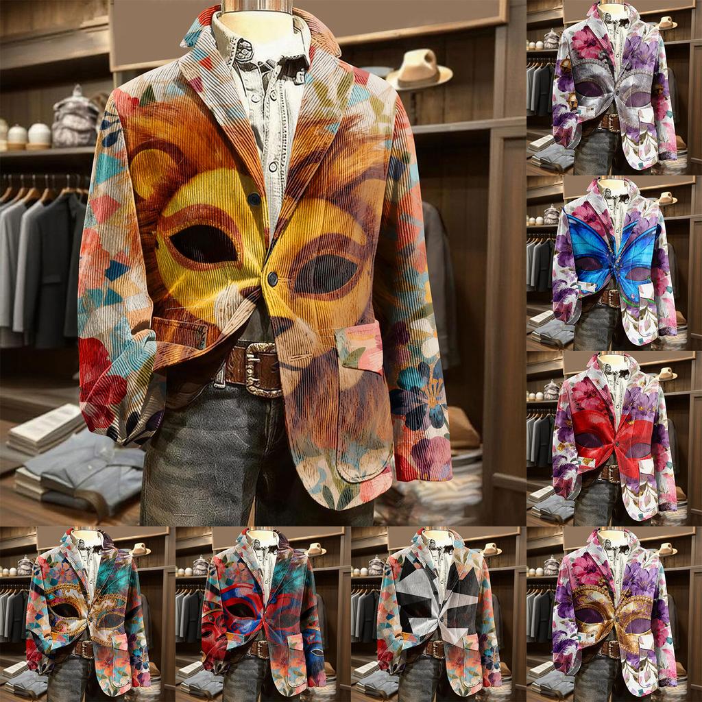 Men's Printed Corduroy Pocket Suit Jacket Cardigan Men's Casual Suit