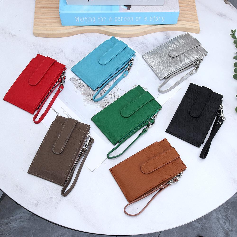 Genuine leather women zipper purse brand design coin purse id card holder Cowhide ladies wallets panelled money wristlet bags