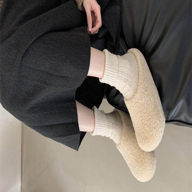 Baotou half slippers fashionable outer wear 2025 autumn and winter muffin thick-soled versatile one-pedal lazy shoes lamb wool cotton mop