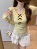 Korean Lace Patchwork Knitted Slim-fit Sweater for Women - 2025 Autumn/Winter Trendy Top