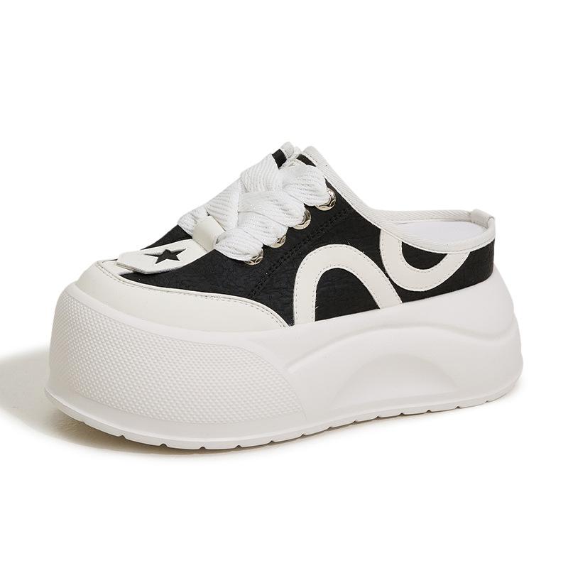 Platform slippers women's summer outer wear sandals 2025 new inner height increase women's shoes casual versatile bag head half drag white shoes