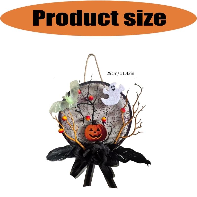 Autumn Entryway Wreath for Indoor Display with Bat Figures, Seasonal Symbol, and Loop Included for Quick Hook Placement, 11.4 Inch Size